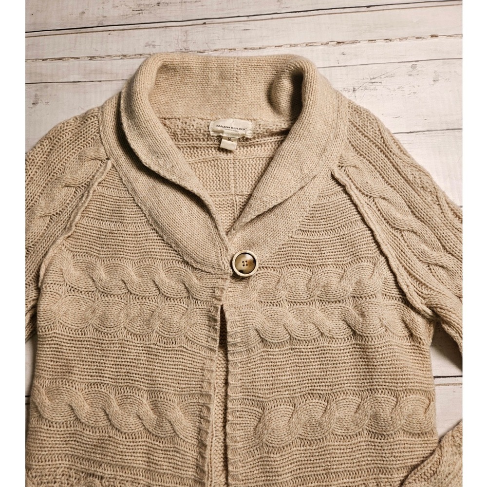 Banana Republic Alpaca Wool Cable Knit Shawl Cardigan Beige Tan Womens Medium‎